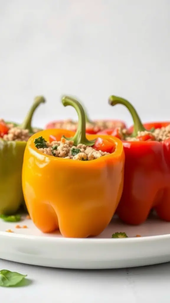 Turkey and spinach stuffed peppers on a white plate