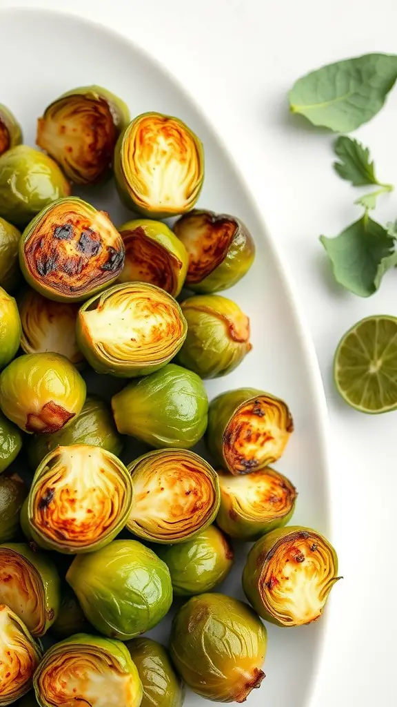 Grilled Brussels sprouts with a charred appearance showcasing crispy edges.