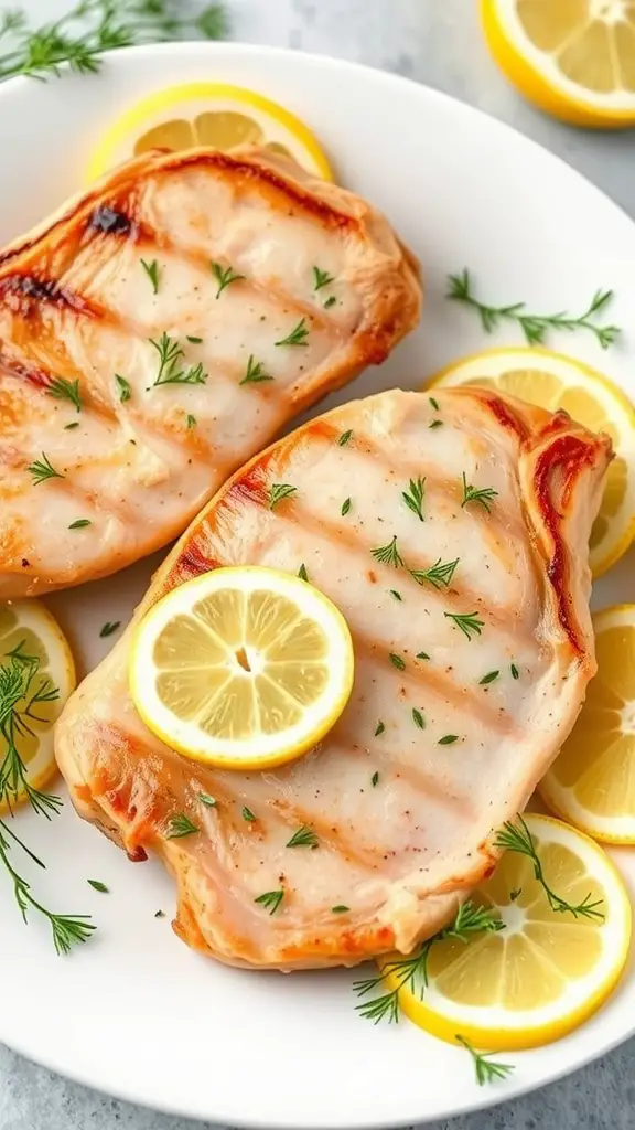 Grilled pork chops with lemon and dill