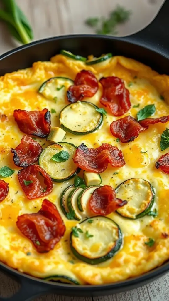 Zucchini and Bacon Frittata in a skillet