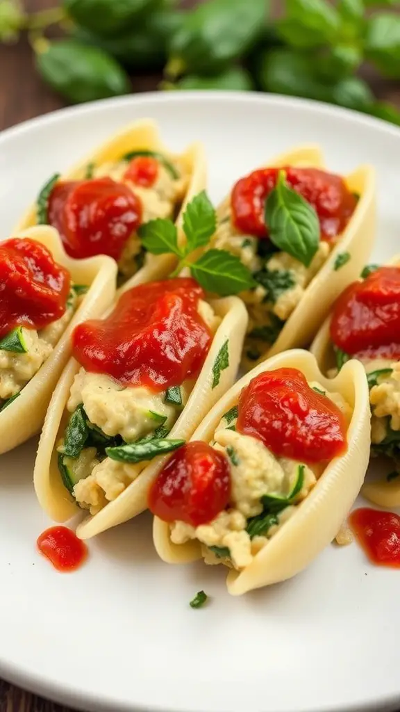 Zucchini and spinach stuffed pasta shells with marinara sauce