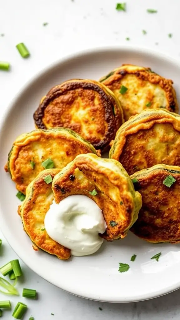 Delicious zucchini fritters served with Greek yogurt dip