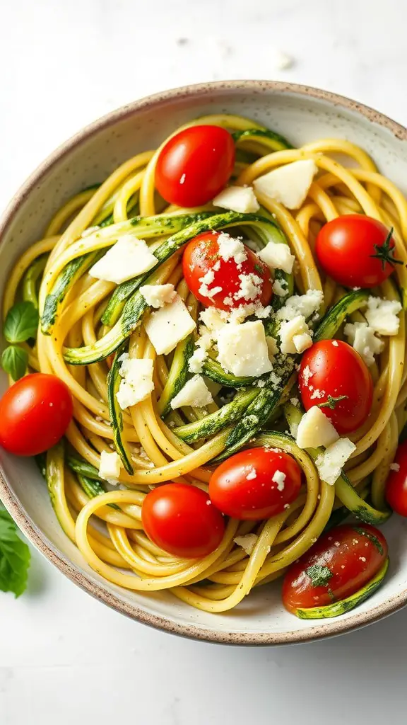 Zucchini Noodles with Pesto and Cherry Tomatoes