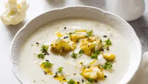 Roasted Garlic Cheddar Cauliflower Soup