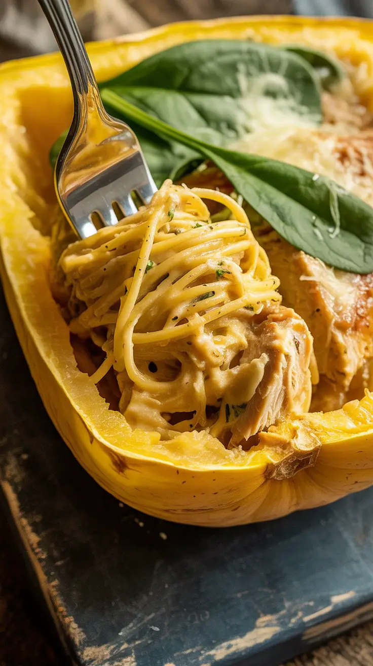 BEST Spinach Artichoke Spaghetti Squash
