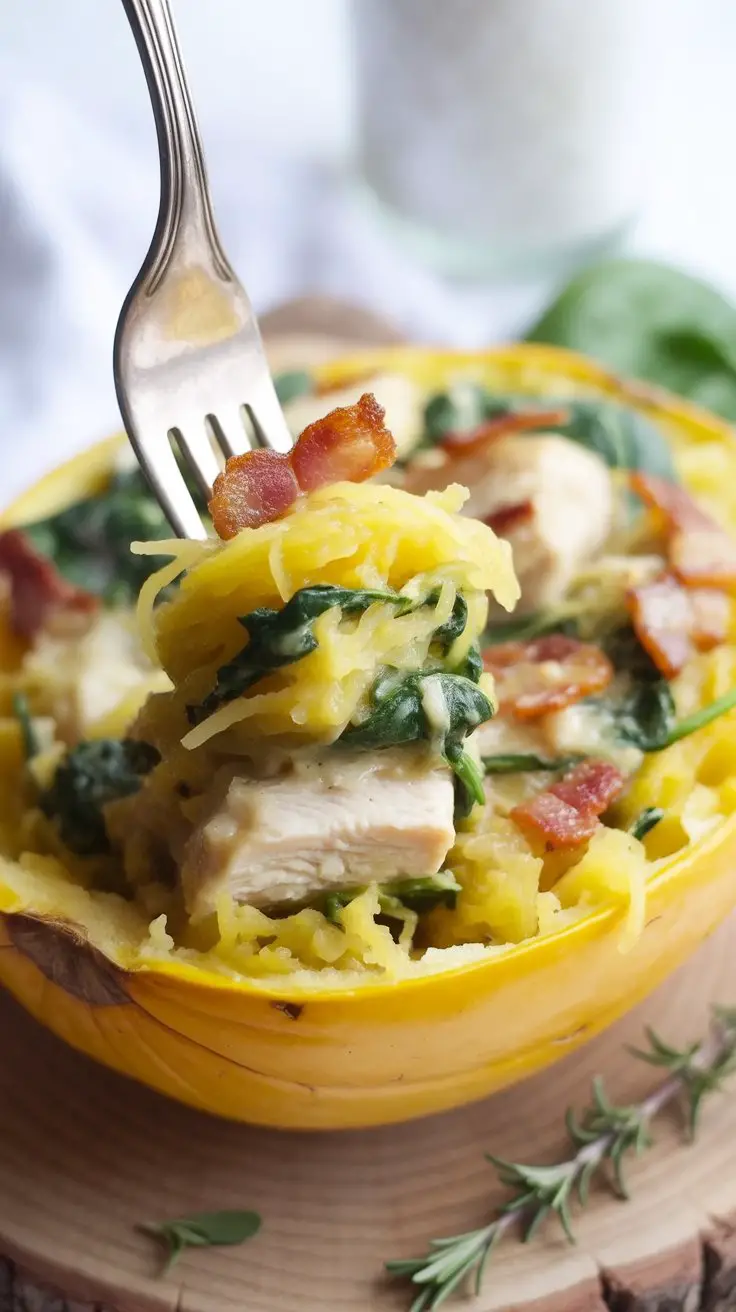 BEST Chicken Bacon Ranch Stuffed Spaghetti Squash