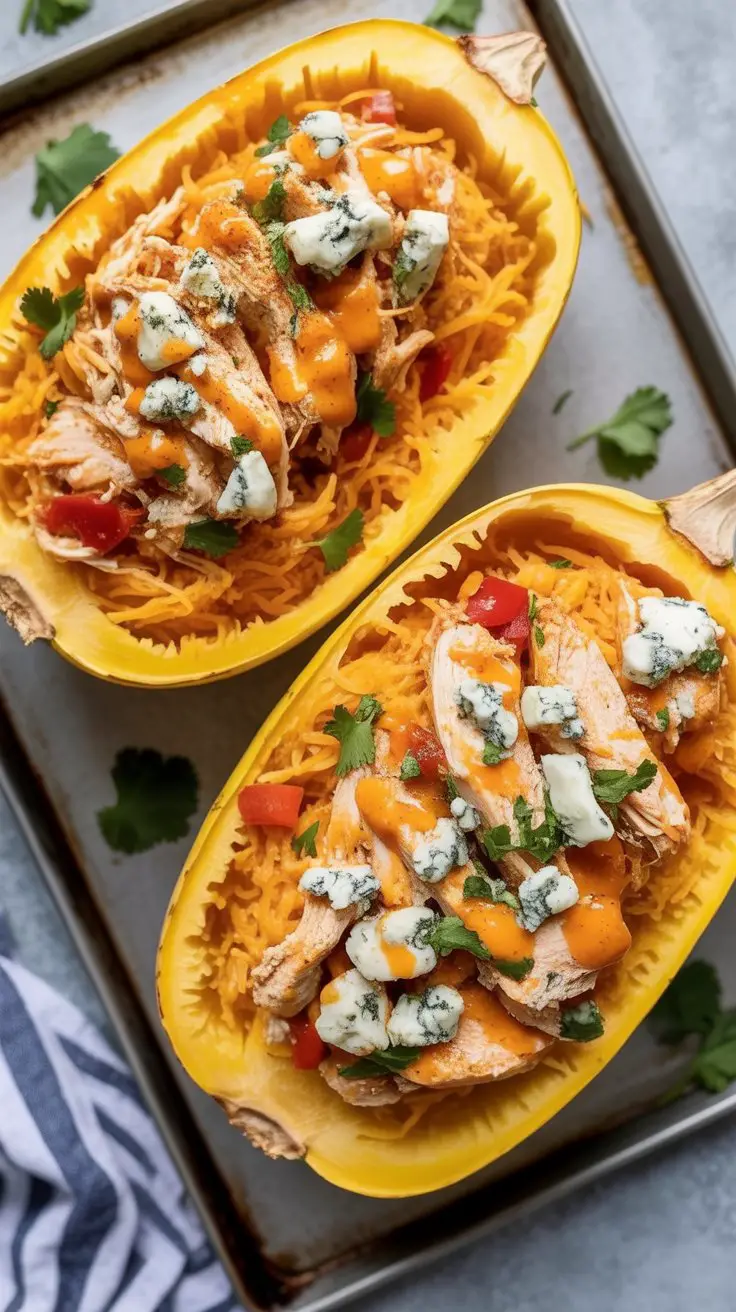 Buffalo Chicken Stuffed Spaghetti Squash
